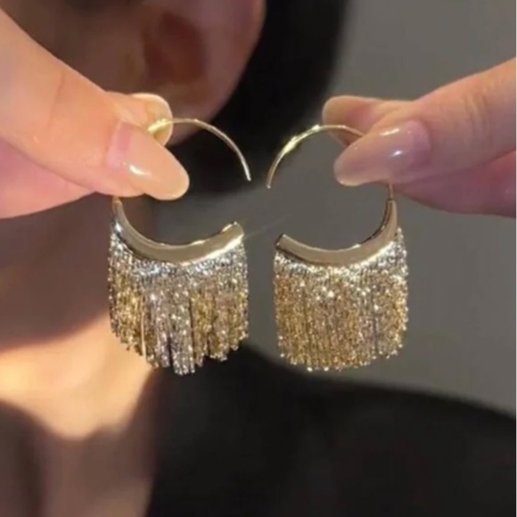 💍 FREE Tassel Fringe Chic Glam Modern Party Elegant Drop Moon Hoop Hip Earrings - Picture 1 of 3
